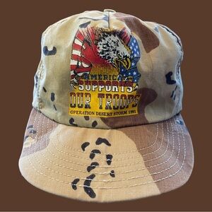 VTG 1991 Operation Desert Storm Plastic Snapback Ball Cap Hat Camo Eagle OSFA